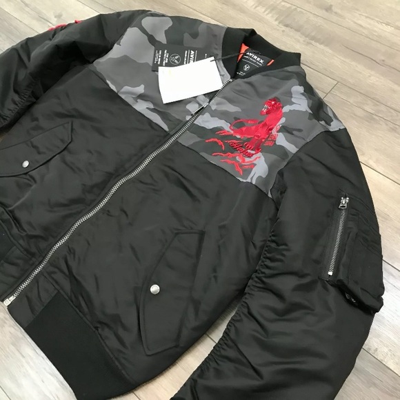 Avirex MA-1 3M Water Resistant 63rd SQRDRN Bomber Jacket Tiger Red Black - Picture 2 of 10